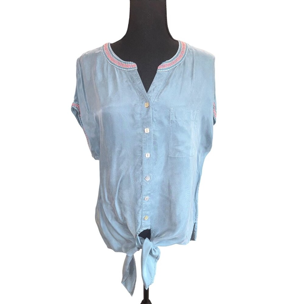 John Mark Soft Chambray Blue Button Boho Blouse E… - image 2